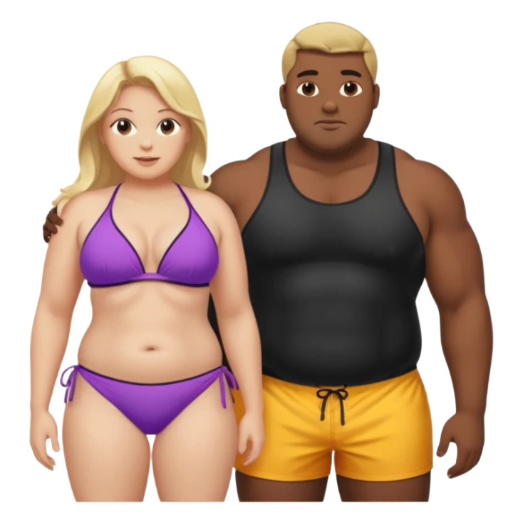 Obese blonde beach with muscular black man  sticker
