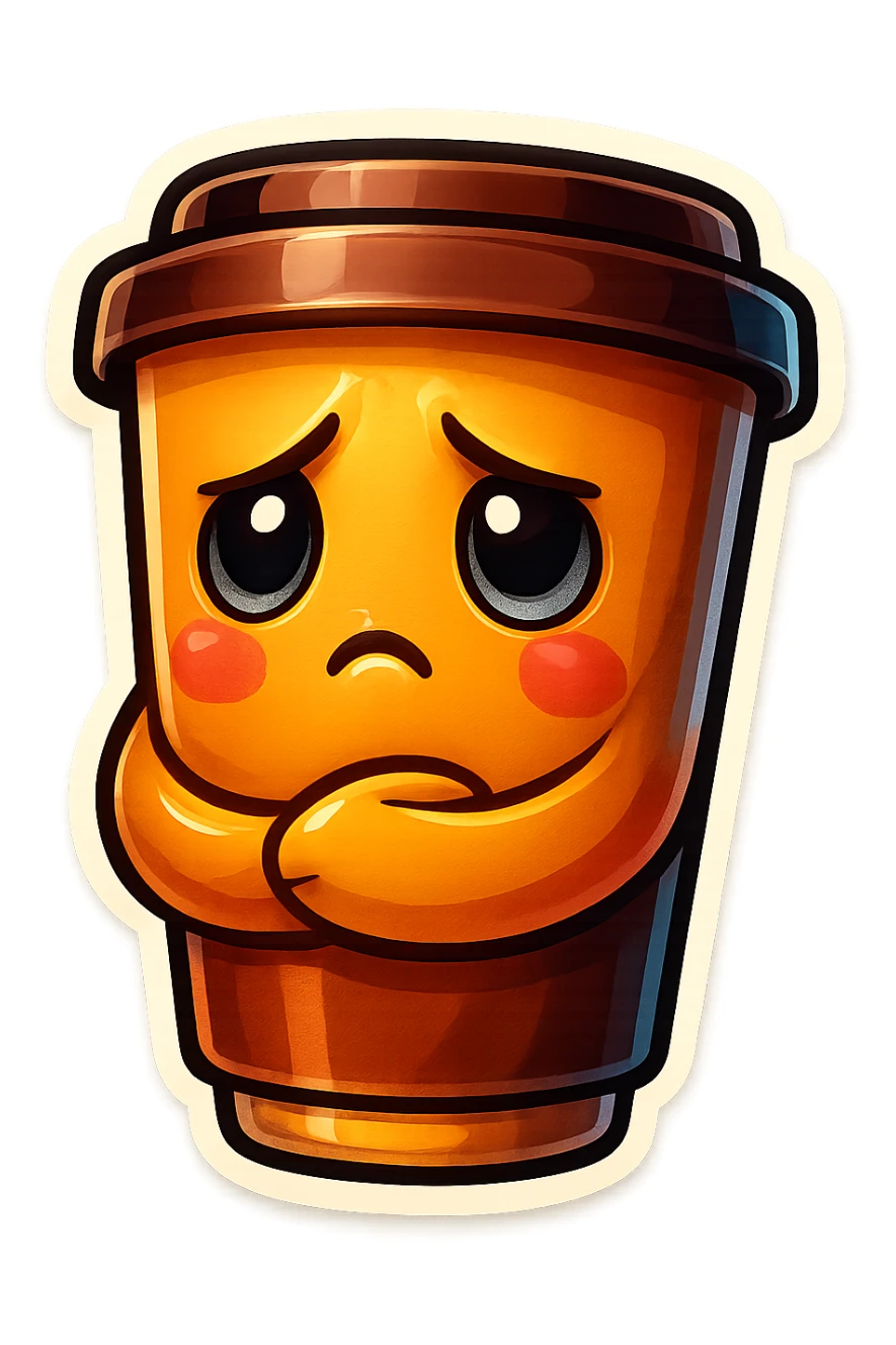 Tall coffee cup, somber, hugging sticker