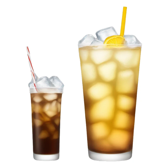 a tall and thin highball cocktail with 2 colors, brown on the bottom and light yellow on top with crush ice and a straw sticker