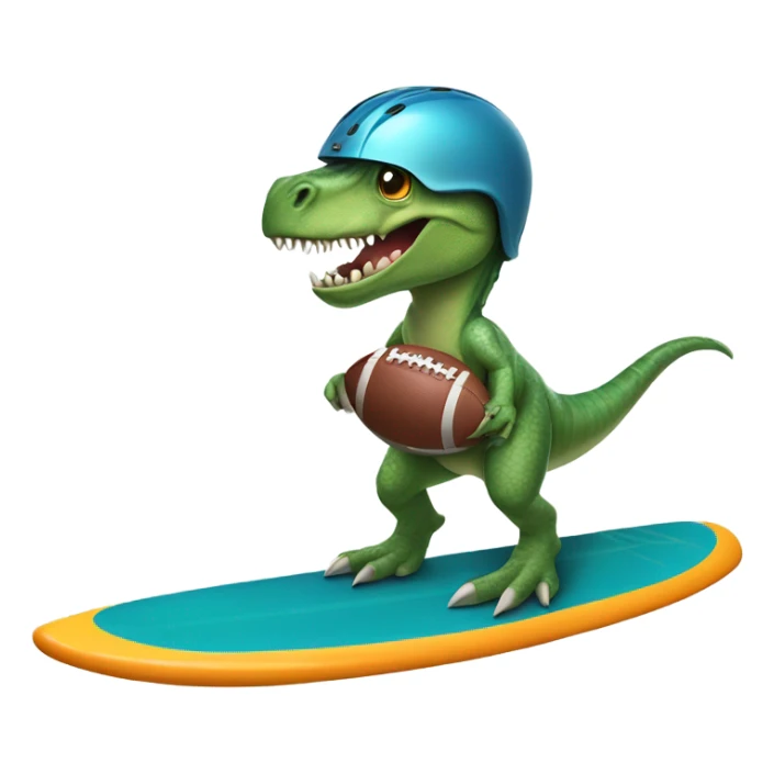 dinosaur on surfboard wearing a football helmet sticker