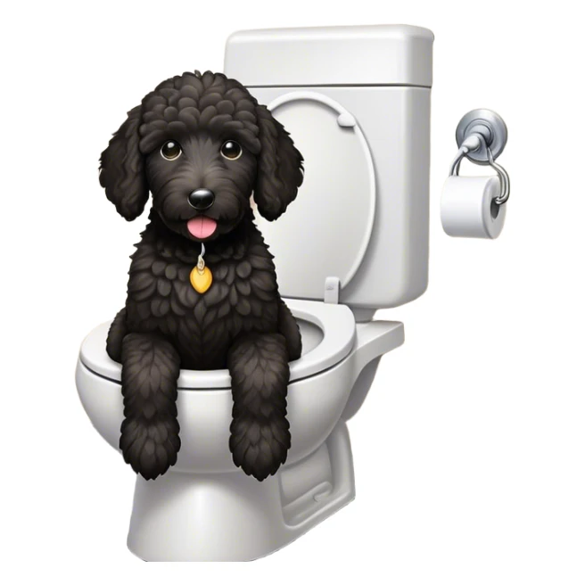 Black golden doodle with white spot on chest, sitting on toilet  sticker