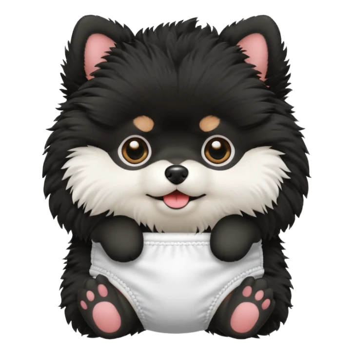 black fluffy pomeranian with white diaper sticker