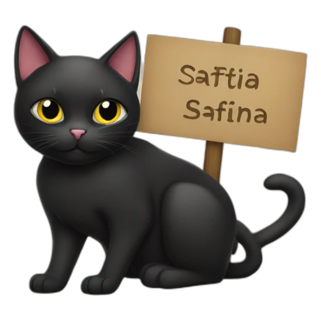 Black cat holding a sign with the inscription “Safina” sticker