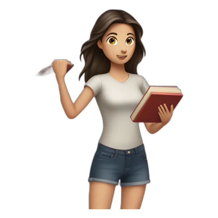 Brunette girl throwing books away sticker