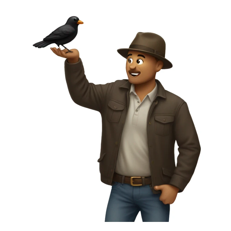 A man trying to shoo away a bird while holding a hat in his hand. sticker