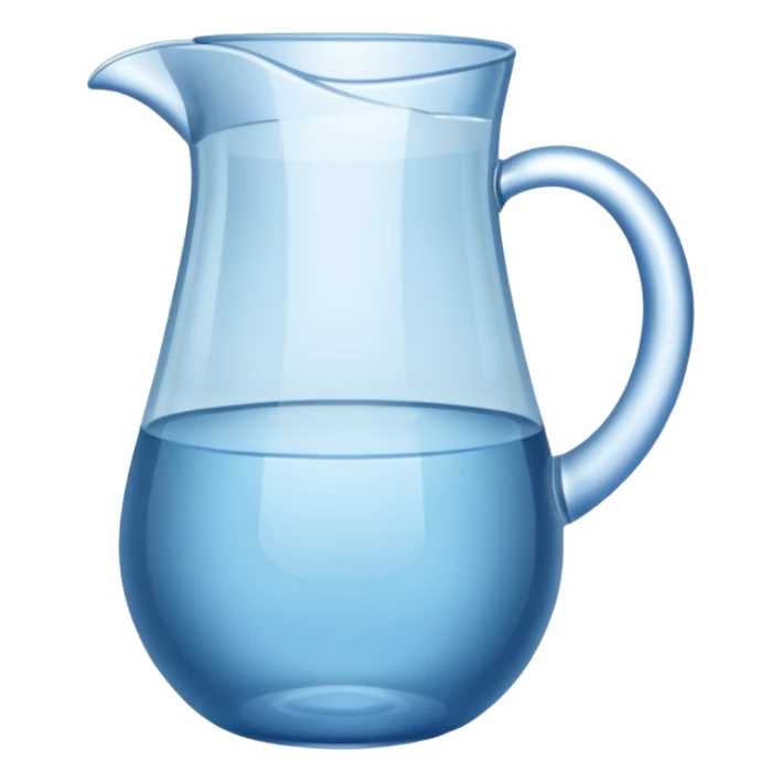 A water pitcher, transparent, slightly blue water, no lid, no droplets, tall, without a handle or spout.
 sticker