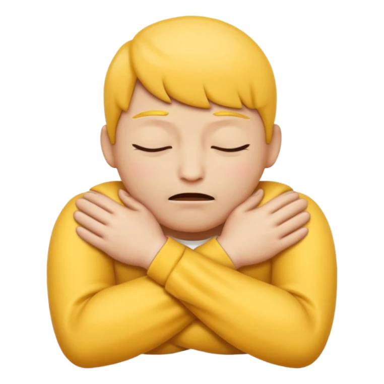 Yellow face emoji strangling itself with 2 arms crossed sticker