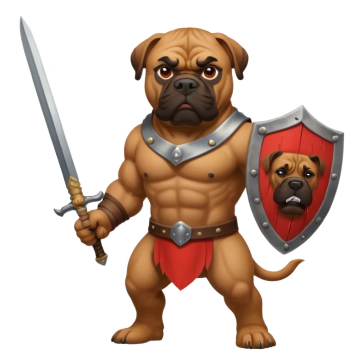 A bullmastiff as a legend with sword and shield sticker