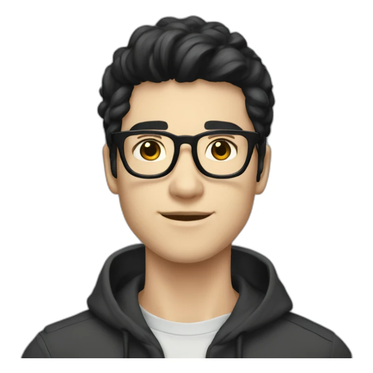 23 year old man white skin, glasses black hair, coding sticker