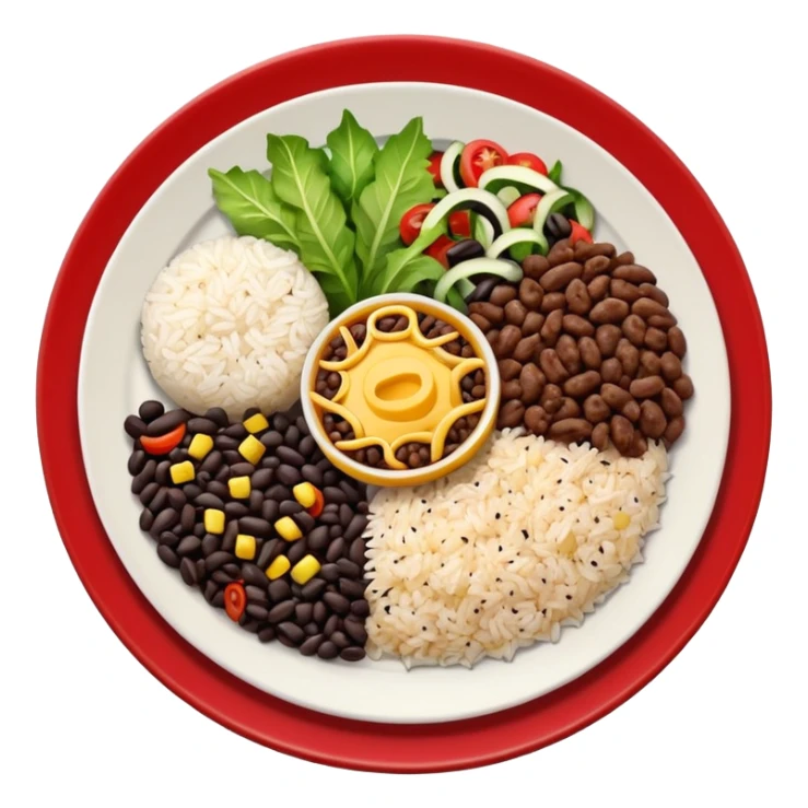 Food plate with rice, bean, minced meat and salad sticker