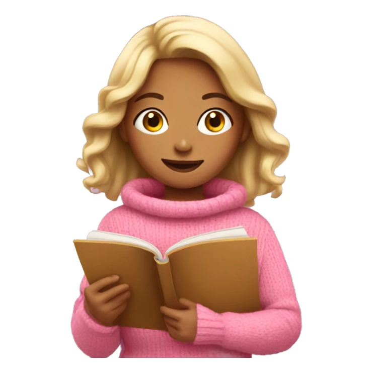 Girl reading wearing cozy pink sweater  sticker
