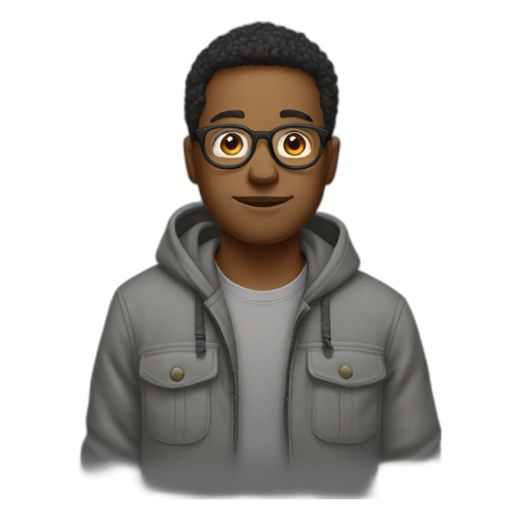 and round glasses and a grey hoodie and cargo pants sticker