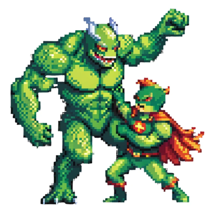 Abomination vs Hulk, green superhero fighting scaly monster villain sticker