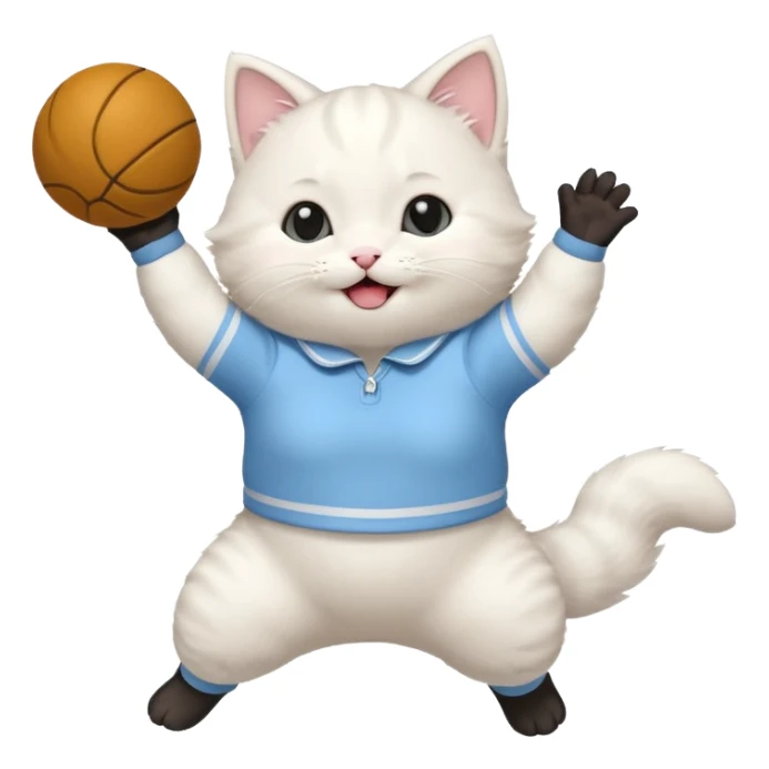 A chubby white kitten in pastel uniform jumping in cheer pose. sticker