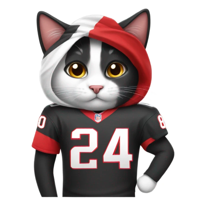 A black and white cat wearing a Washington commanders jersey  sticker