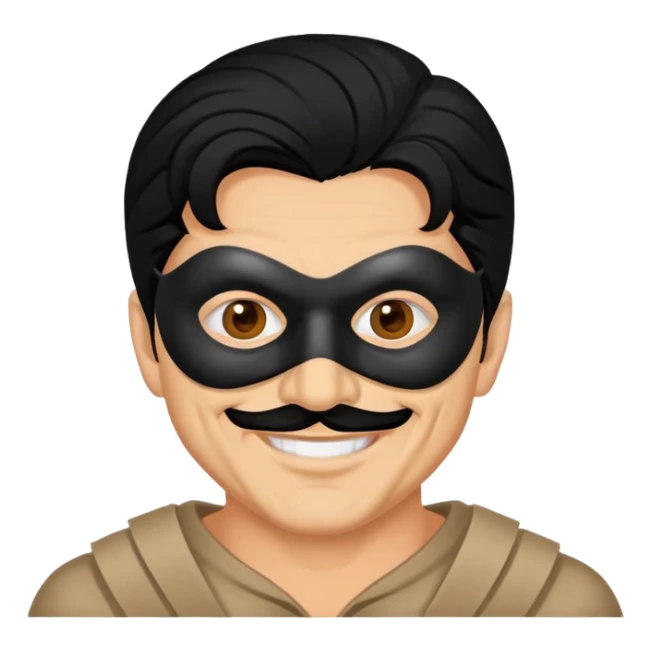 full face masked man, evil, serial killer, creepy, black hair, older, shoulders, smiling sticker