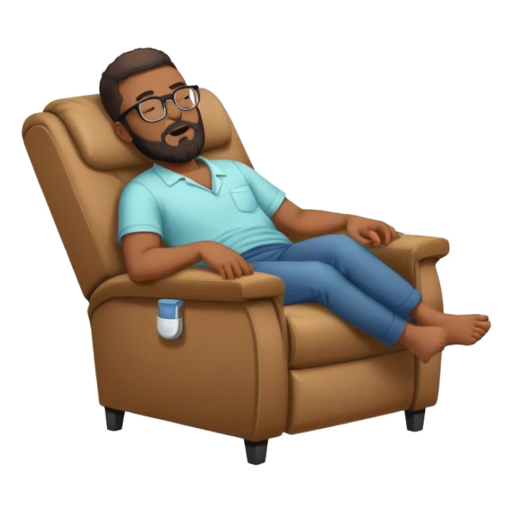 Black hair Guy with glasses and beard sleeping on recliner and drooling  sticker