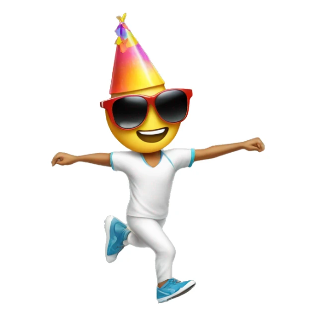 dancing runner wearing a party hat and sunglasses sticker
