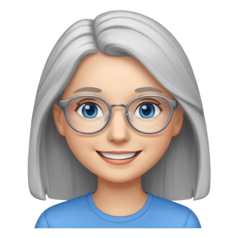 Long Grey haired emoji with blue eyes and glasses female young  sticker