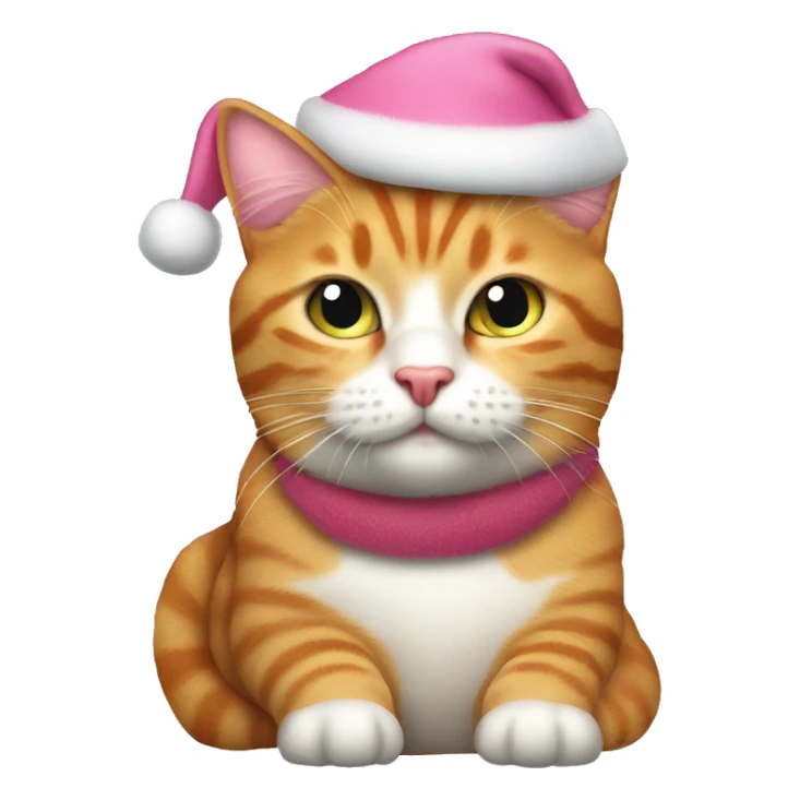 Pink santa claus hat ginger tabby fat cat sticker