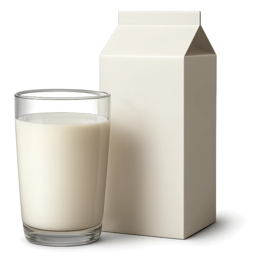 BICCHIERE DI LATTE ACCANTO A BUSTA DI LATTE, IPERREALISTICA 4K sticker