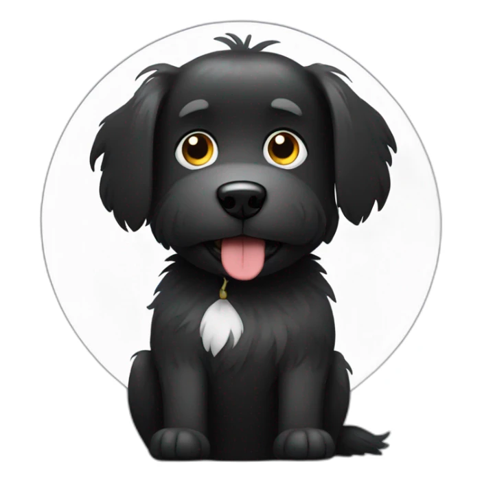 Sitting Hairy Black dog with white circle with more hair in face sticker