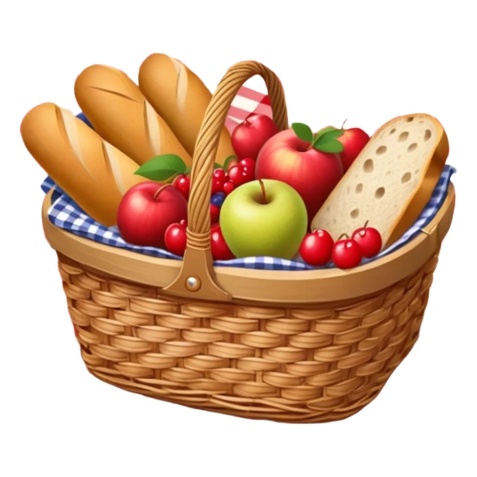 picnic basket with fruit and bread on a checkered blanket sticker