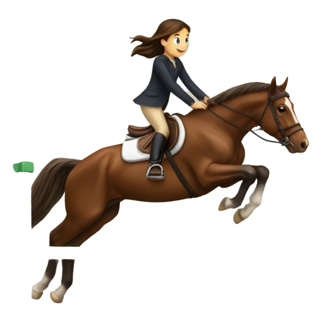 Horse jumping brown horse with brunette girl  sticker