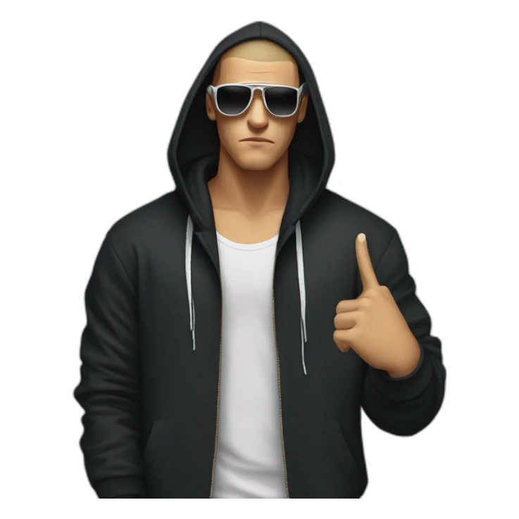 DJ Snake serious attitude wearing a hoodie showing a finger sticker