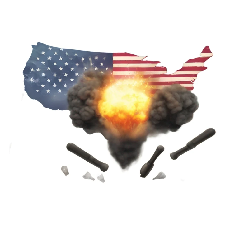 Make a sign that reads World War III is coming surrounded by bombs and American flags sticker