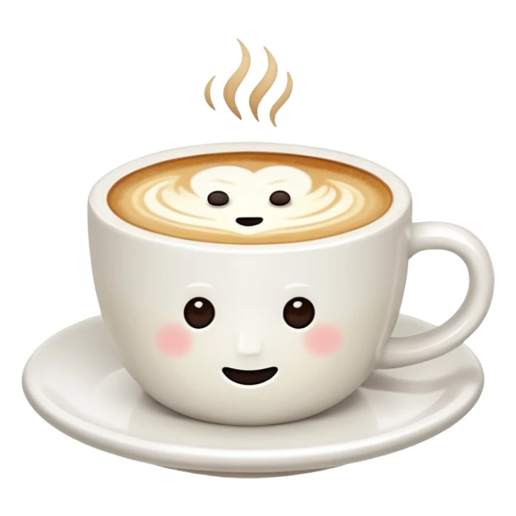 a flat white coffee without a face in a clean white coffee mug witout anyhing on it. there is latte art in the coffee sticker