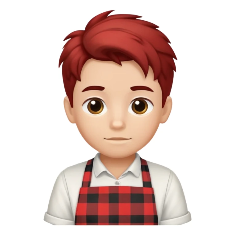 boy with hair up wearing a black, red, and white plaid apron sticker