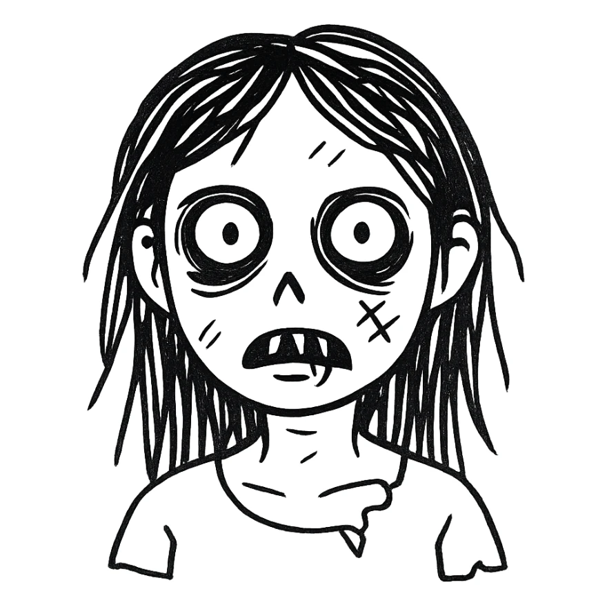 zombie girl with dark hair and blue eyes sticker