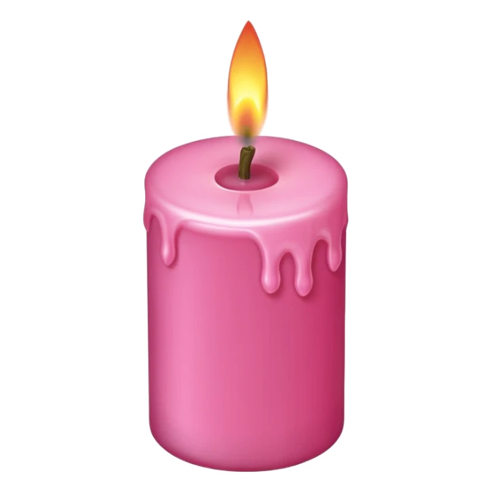 Draw a pink candle with a flame that can be used on a romantic dinner table, camera isometric sticker