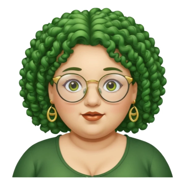  glassess and green curly haired fat girl earrings sticker