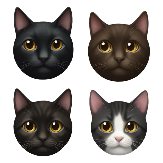 a black tuxedo cat, a dark brown tabby cat, and a black kitten  sticker