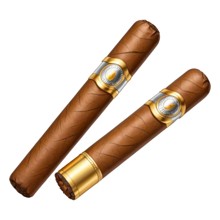 A luxury cigar emoji made of silver chrome, smooth metallic texture, minimal shape, glossy reflections, rich swag aesthetic, iOS emoji style, centered, clean white background sticker