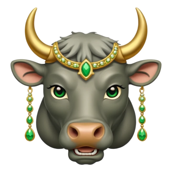 Grey bull with gold and green jewelry  sticker