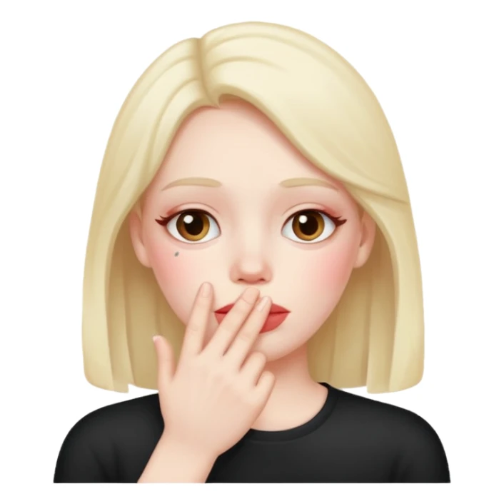 😑 with blush and a hand over the mouth sticker