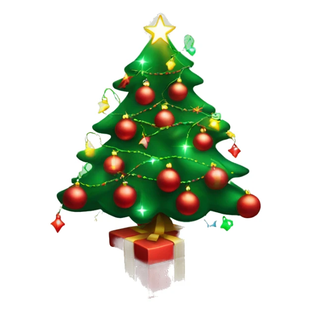 Decorated Christmas tree, red and green ornaments, glowing lights, festive look sticker