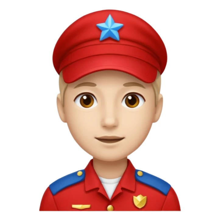 Vendeur comptoir habiller en rouge portant une casquette bleueu sticker