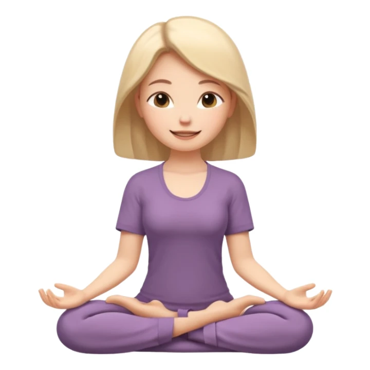 happy woman meditating with peaceful expression, representing mental wellness and contentment, soft lighting, gentle features, iOS 18 memoji style sticker