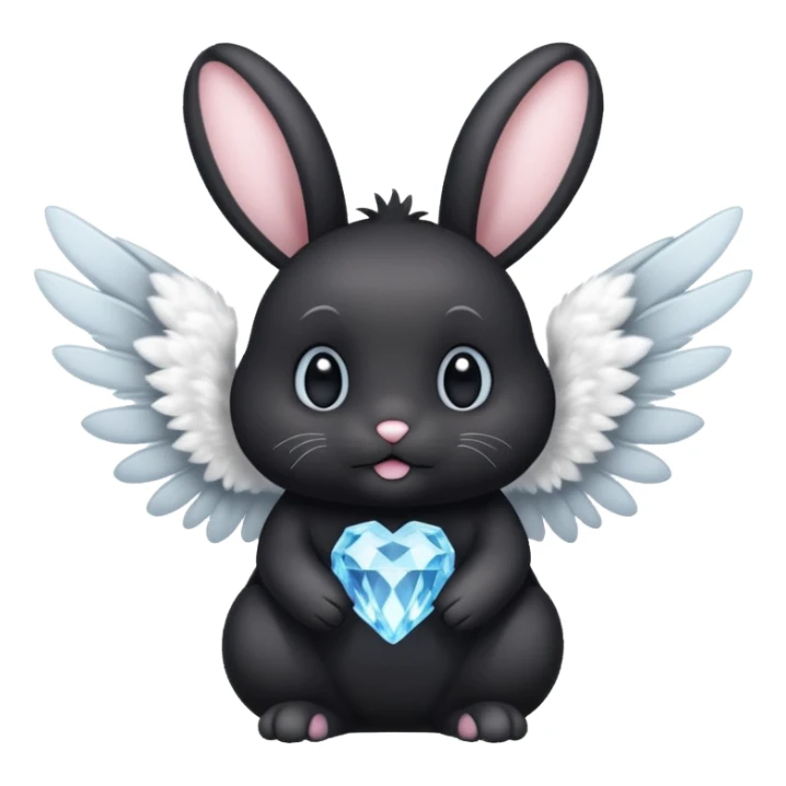 Black bunny with wings and with white cristal sticker