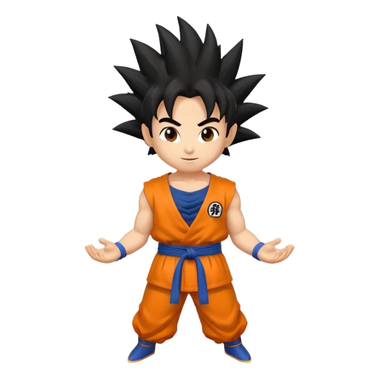 Son Goku emoji, spiky hair, orange gi, cheerful expression, inspired by Dragon Ball sticker