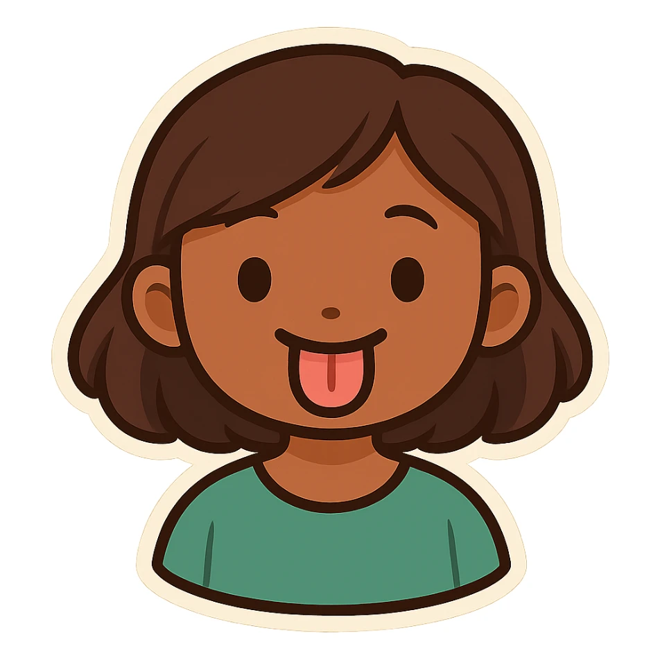 Make this a caramel-skinned girl sticking out her tongue, keep the original chibi stickers style, with no background. sticker