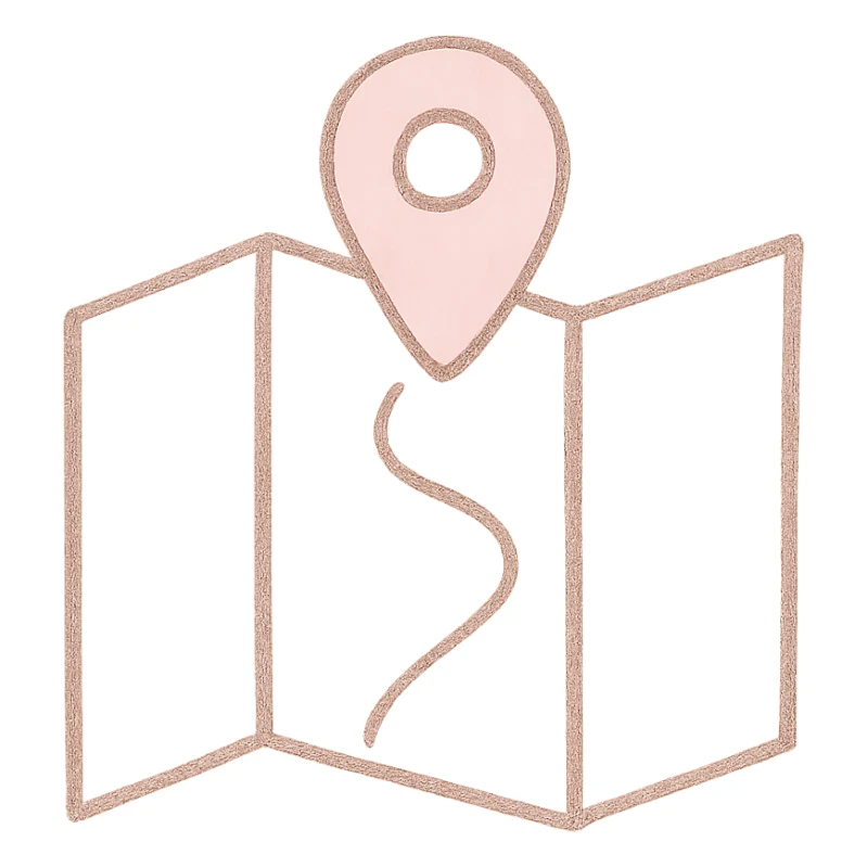 soft and cute map icon, pink theme, Japanese hand-drawn style, transparent background, for mobile home screen sticker