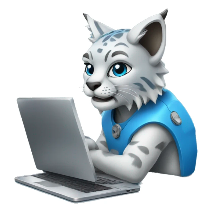 A blue lynx with a laptop sticker