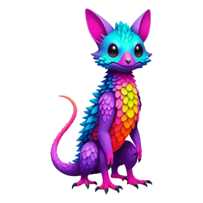 lush vibrant-colored colorful neon-colored Fakémon-Trico-creature (full body) sticker