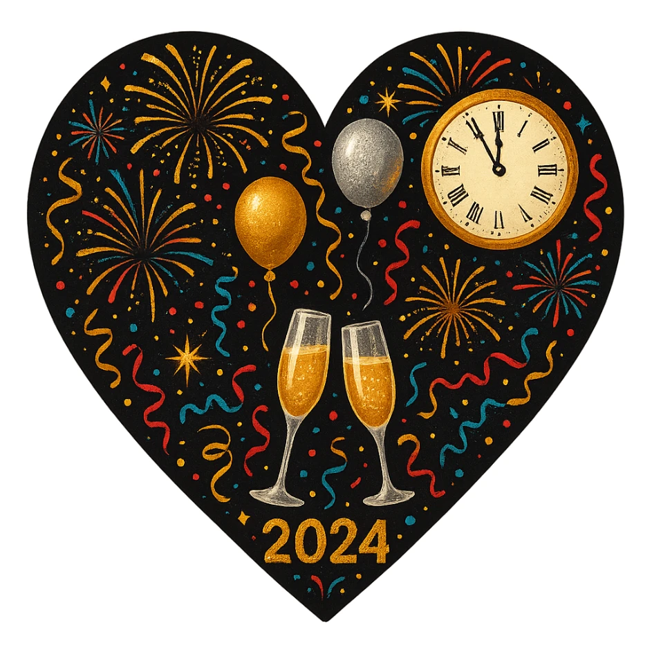 heart with a New Year's Eve theme, no background sticker