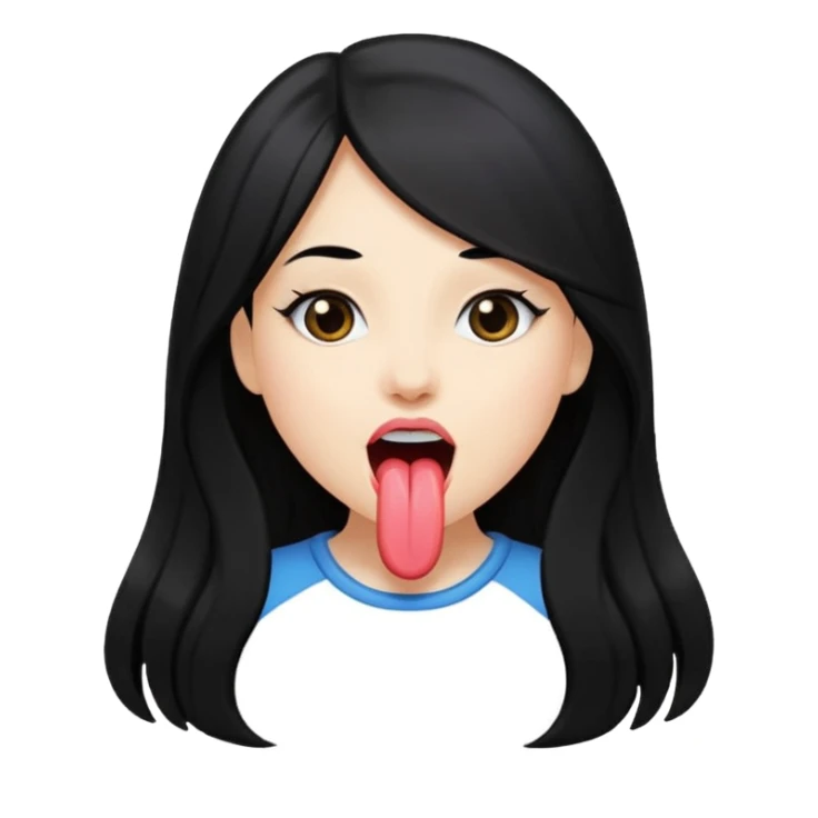 Niña con pelo negro largo sacando la lengua y posando  sticker